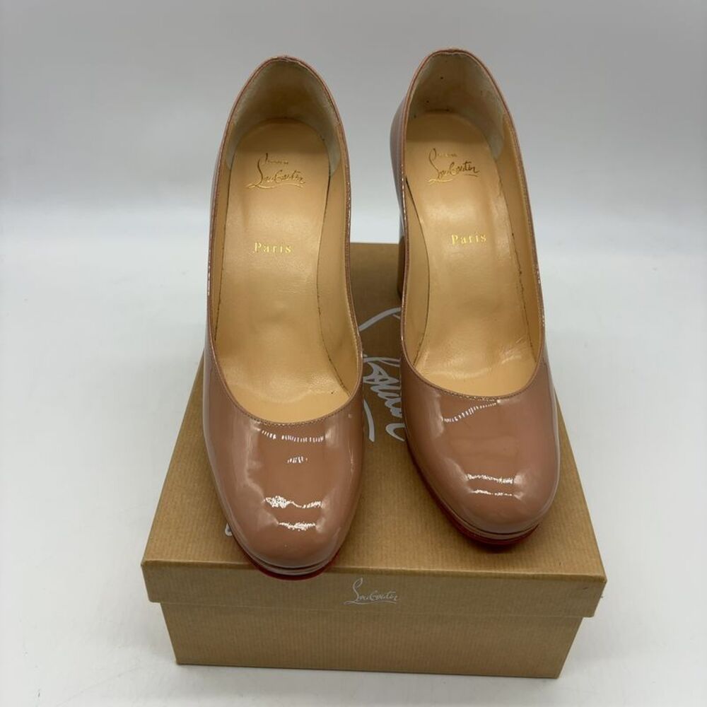 Christian Louboutin Patent Leather Nude Heel Pumps with Red Sole 41